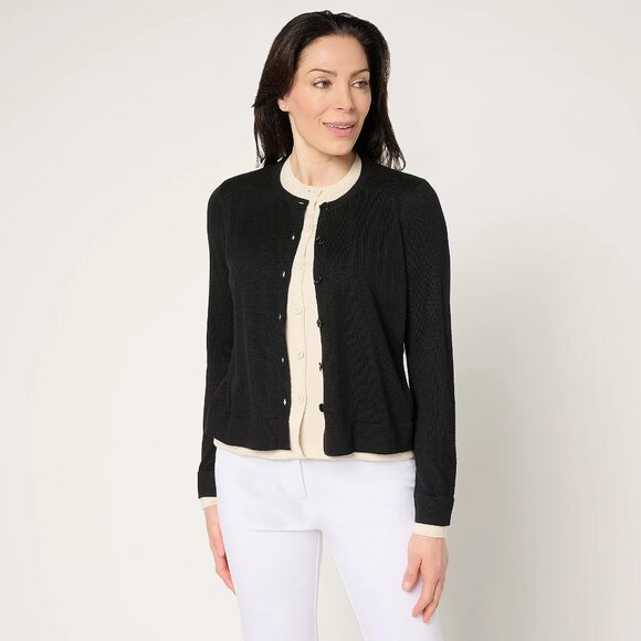 by Stacy London Double Layer Color Block Illusion Cardigan - Blk Sz 1X a682299 - Picture 1 of 5